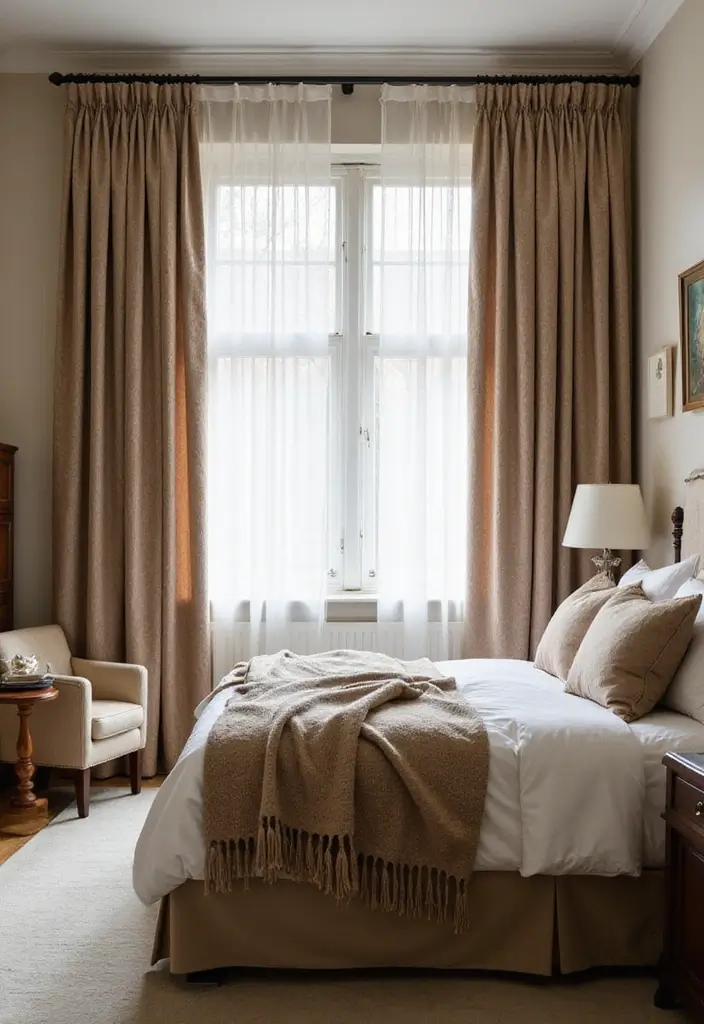 25 Bedroom Curtain Ideas with Blinds That Look Elegant & Practical - 11. Textured Curtains with Sheer Blinds