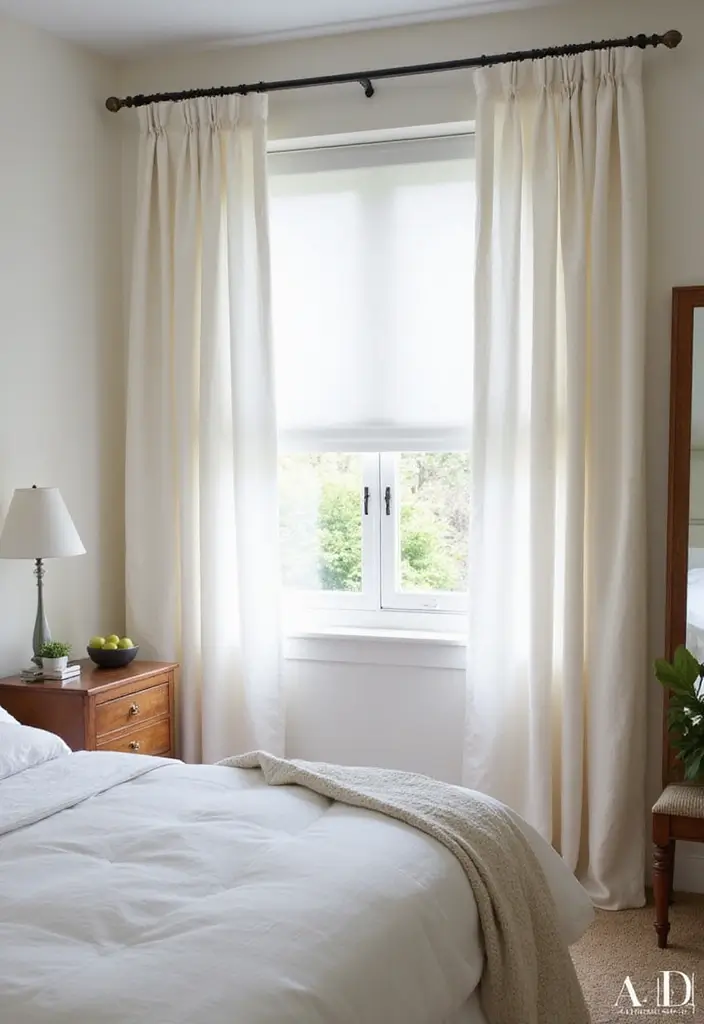 25 Bedroom Curtain Ideas with Blinds That Look Elegant & Practical - 12. Cotton Duck Curtains and Cellular Blinds