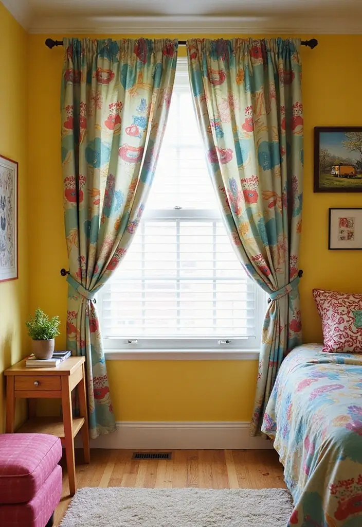 25 Bedroom Curtain Ideas with Blinds That Look Elegant & Practical - 22. Whimsical Curtains with Adjustable Blinds