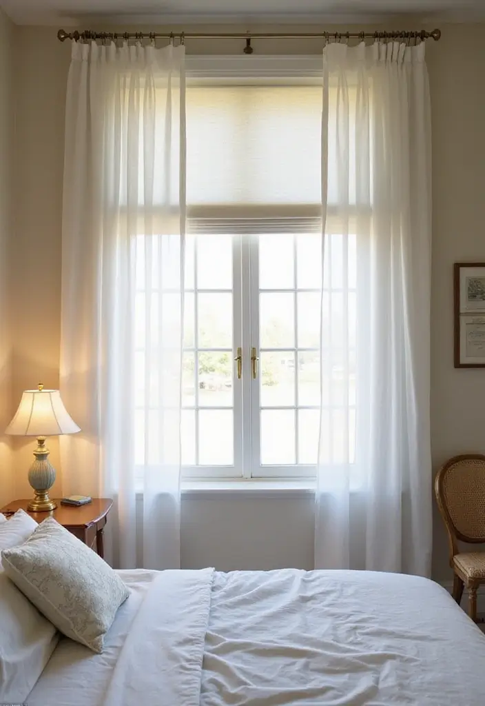 25 Bedroom Curtain Ideas with Blinds That Look Elegant & Practical - 4. Sheer Voile Curtains with Pleated Blinds