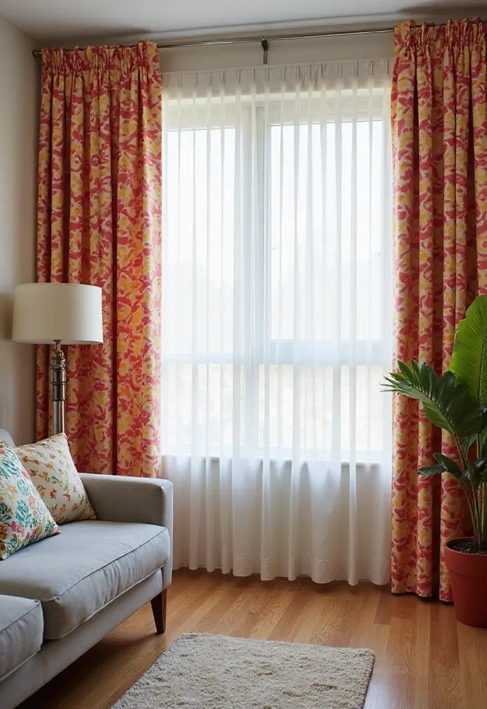 25 Bedroom Curtain Ideas with Blinds That Look Elegant & Practical - 6. Geometric Patterned Curtains with Vertical Blinds