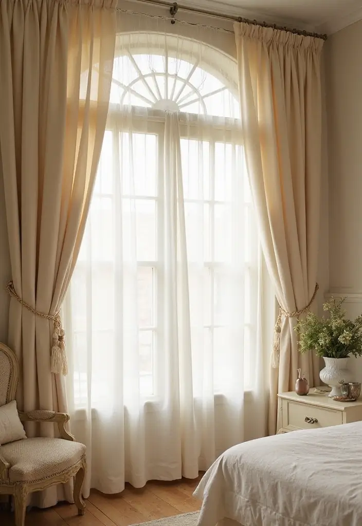 25 Bedroom Curtain Ideas with Blinds That Look Elegant & Practical - 9. Chiffon Curtains with Cellular Shades