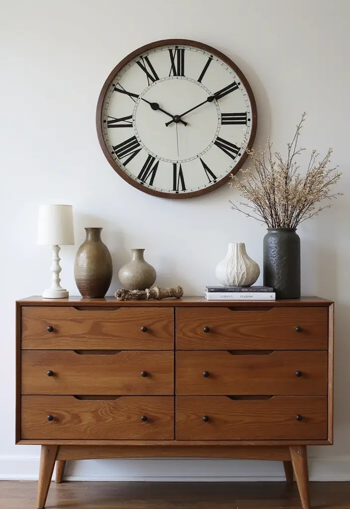 25 Bedroom Dresser Decor Ideas That Make the Room Feel Complete - 14. A Statement Clock