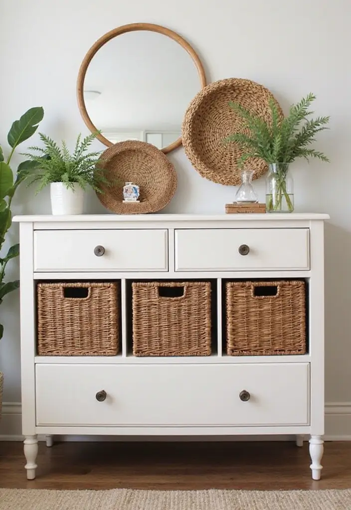 25 Bedroom Dresser Decor Ideas That Make the Room Feel Complete - 18. Woven Baskets