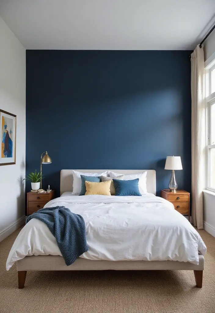 25 Bedroom Ideas in Dark Blue That Bring Calm and Confidence - 1. Navy Blue Accent Walls