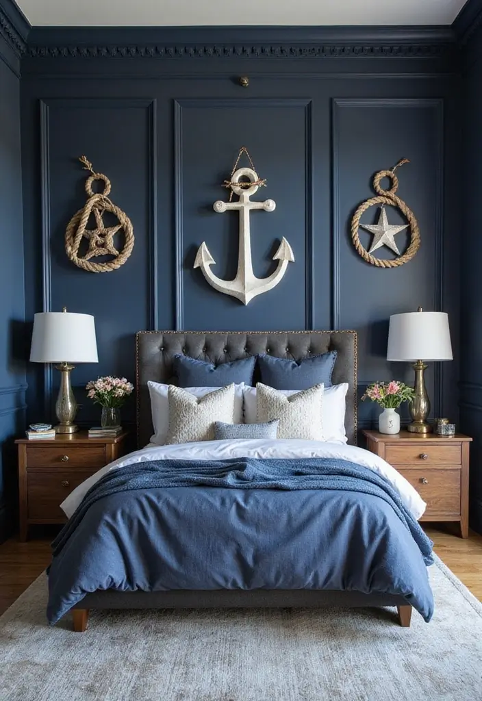 25 Bedroom Ideas in Dark Blue That Bring Calm and Confidence - 11. Nautical-Inspired Decor