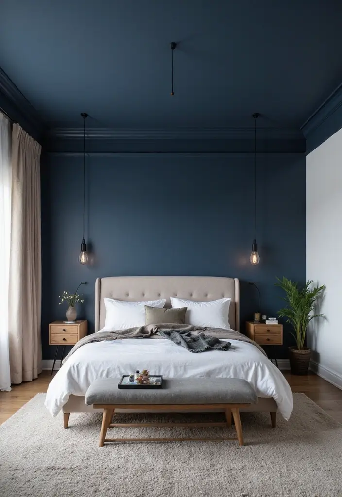 25 Bedroom Ideas in Dark Blue That Bring Calm and Confidence - 15. Dark Blue Ceiling