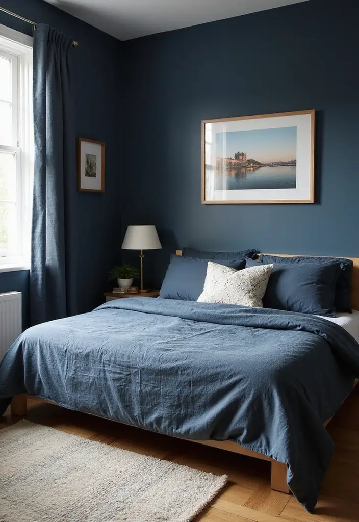25 Bedroom Ideas in Dark Blue That Bring Calm and Confidence - 18. Using Dark Blue in Small Spaces