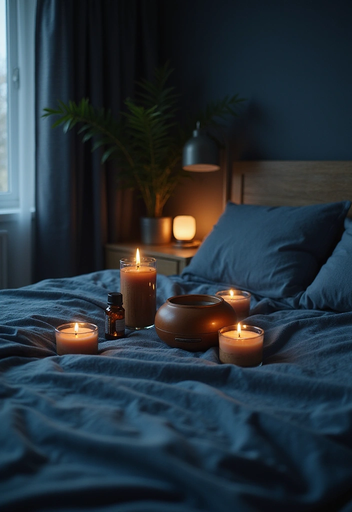 25 Bedroom Ideas in Dark Blue That Bring Calm and Confidence - 23. Relaxing Scented Elements