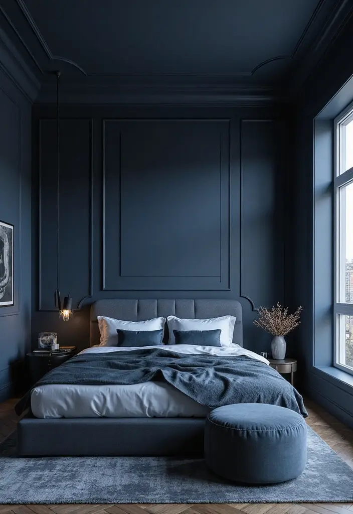 25 Bedroom Ideas in Dark Blue That Bring Calm and Confidence - 3. Modern Dark Blue Interiors