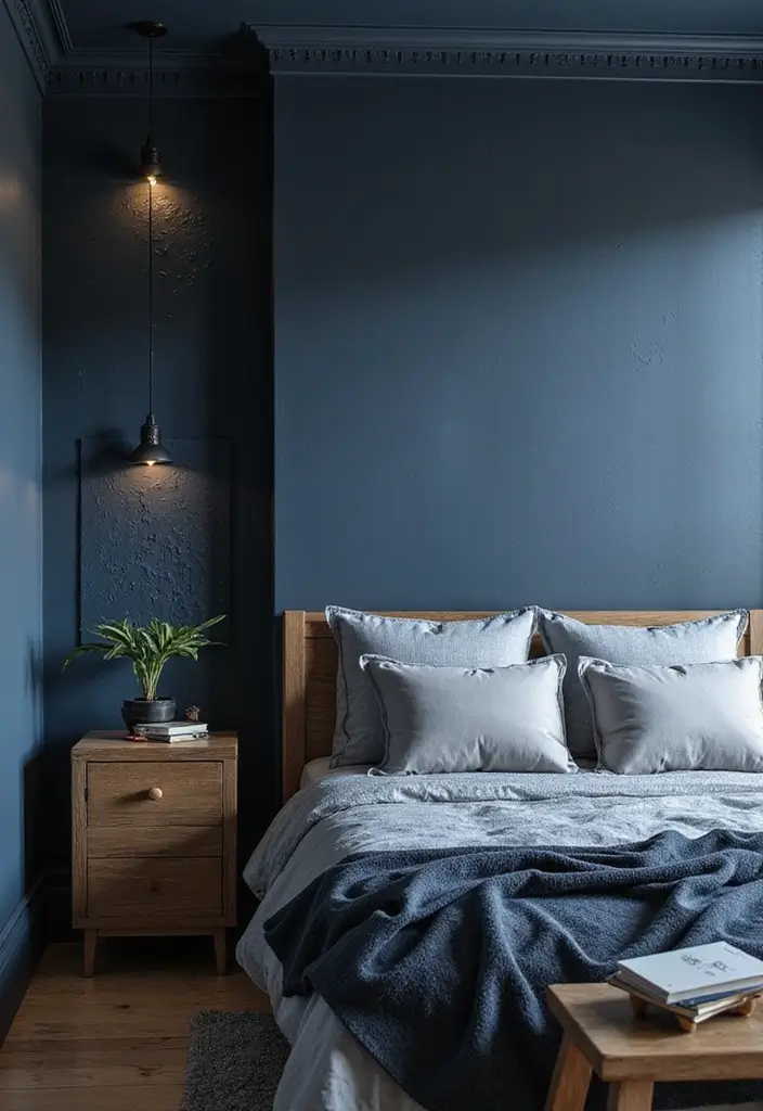 25 Bedroom Ideas in Dark Blue That Bring Calm and Confidence - 5. Textured Wall Treatments