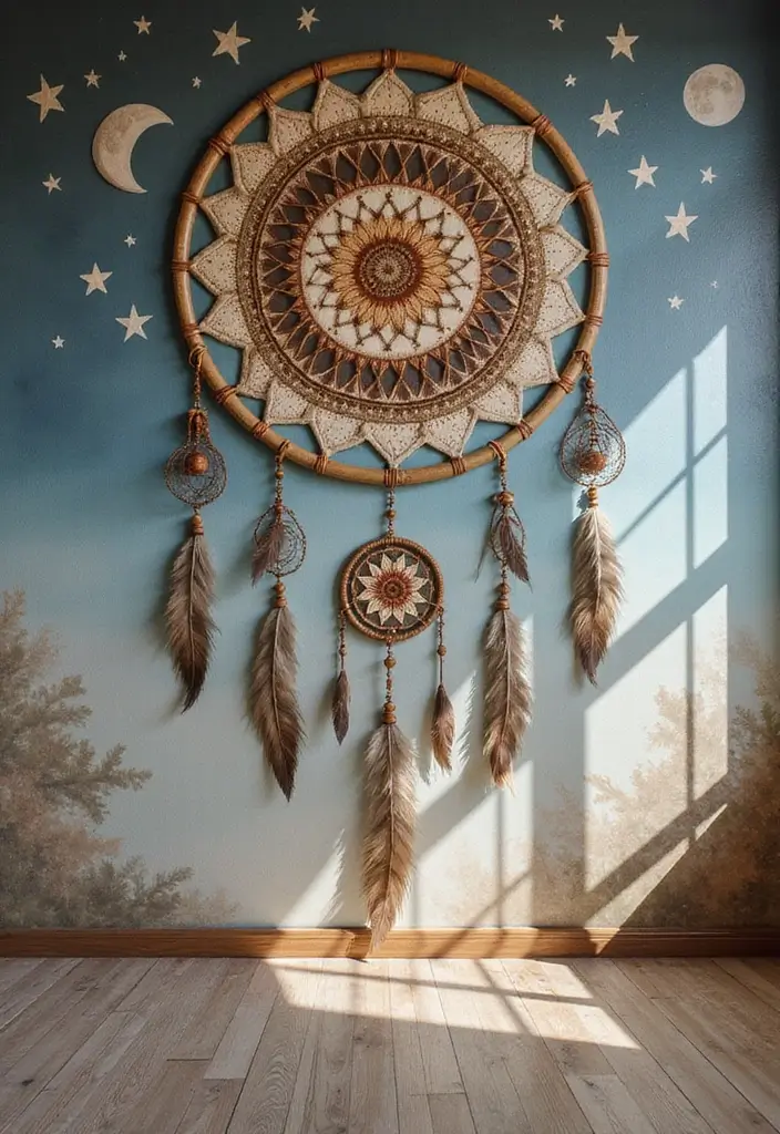 25 Bedroom Mural Ideas Paint That Turn Walls into Art - 10. Dreamcatcher Design