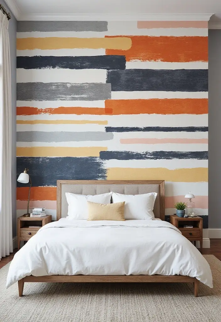 25 Bedroom Mural Ideas Paint That Turn Walls into Art - 11. Artistic Stripe Patterns