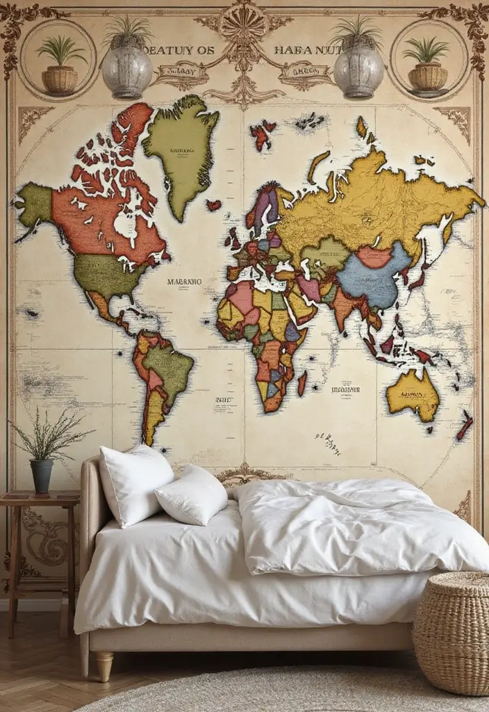 25 Bedroom Mural Ideas Paint That Turn Walls into Art - 15. Vintage Map