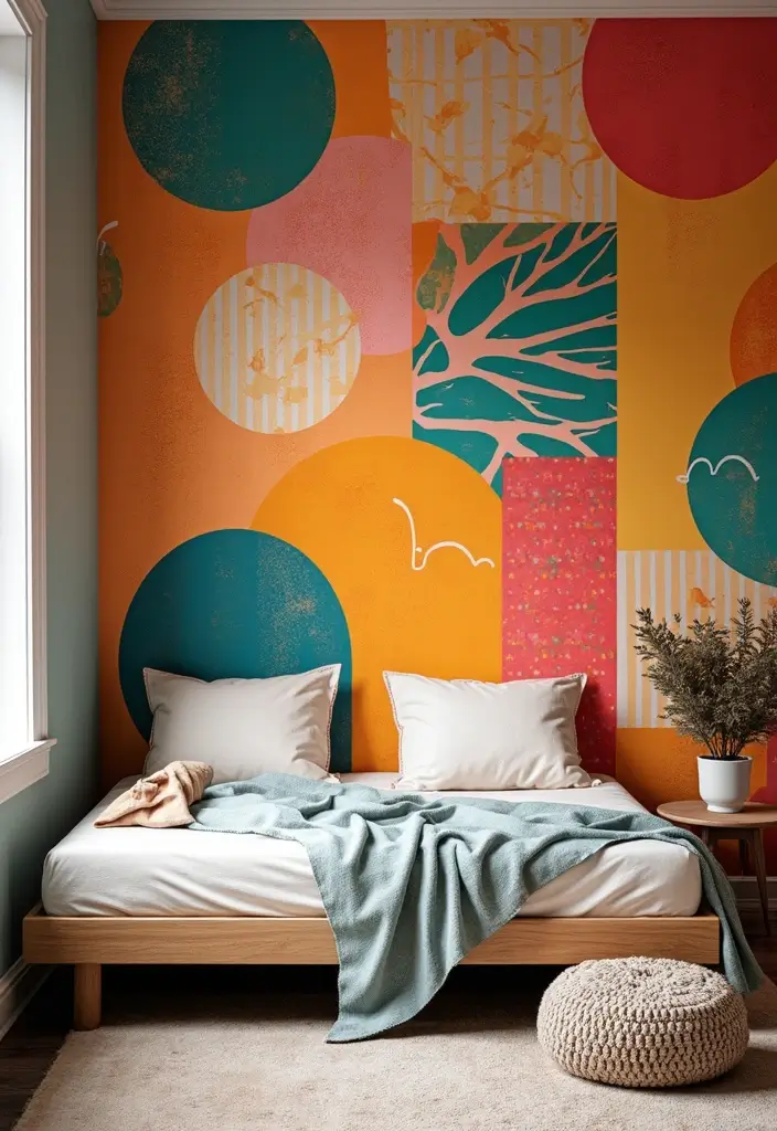 25 Bedroom Mural Ideas Paint That Turn Walls into Art - 18. Retro Patterns