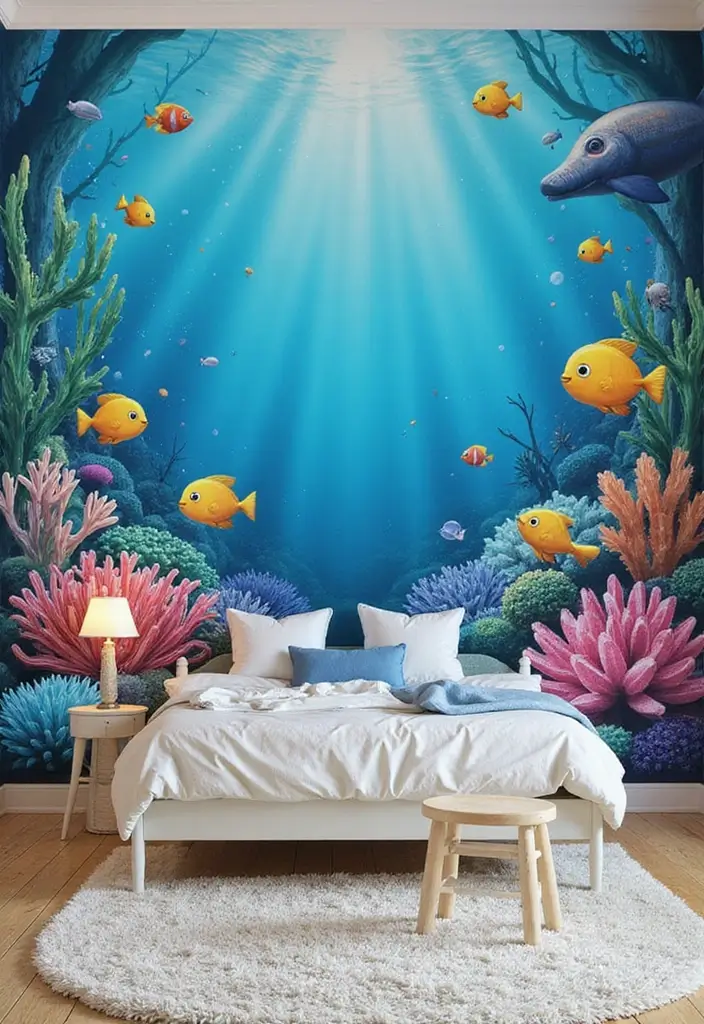 25 Bedroom Mural Ideas Paint That Turn Walls into Art - 22. Whimsical Underwater World