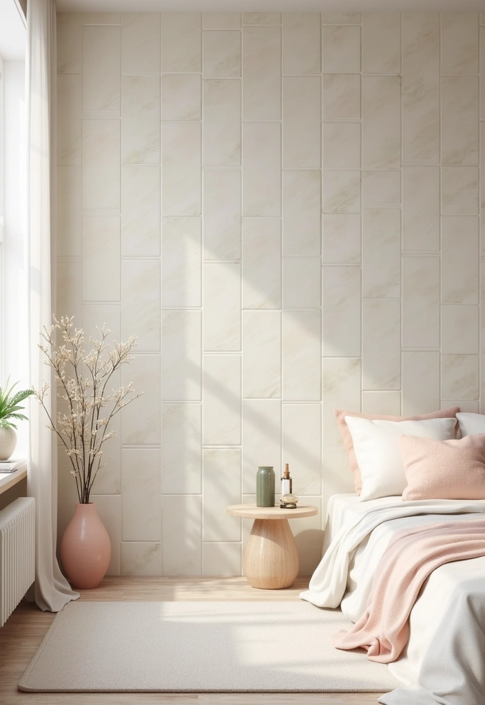25 Bedroom Wall Tiles Ideas That Feel Modern and Elegant - 19. Soft Pastel Tiles