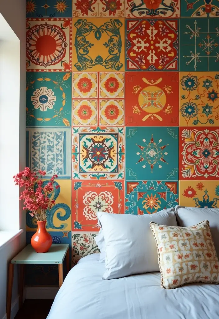 25 Bedroom Wall Tiles Ideas That Feel Modern and Elegant - 23. Colorful Patterned Tiles