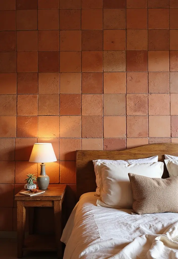 25 Bedroom Wall Tiles Ideas That Feel Modern and Elegant - 4. Handcrafted Terracotta Tiles