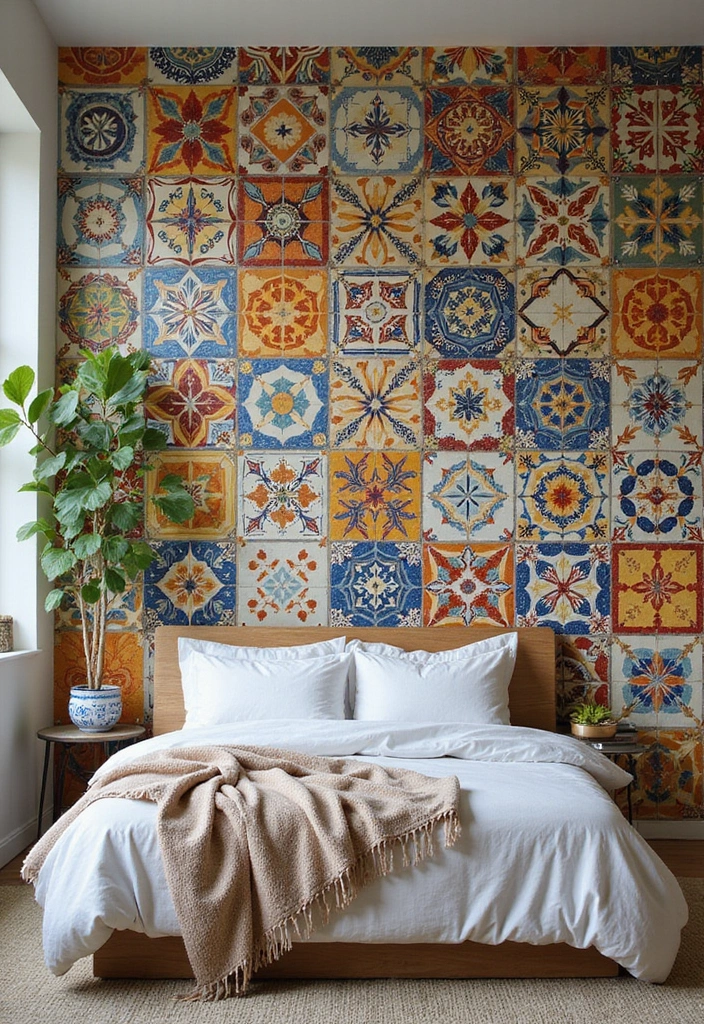 25 Bedroom Wall Tiles Ideas That Feel Modern and Elegant - 8. Patterned Encaustic Tiles
