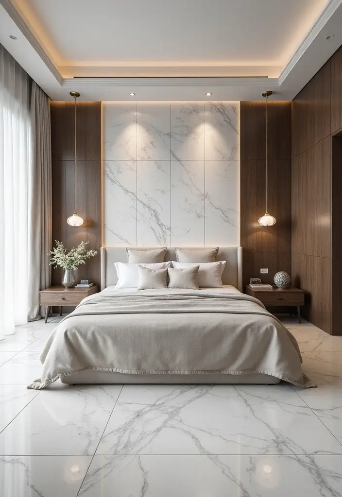 25 Bedroom Wall Tiles Ideas That Feel Modern and Elegant - 9. Luxurious Marble Tiles