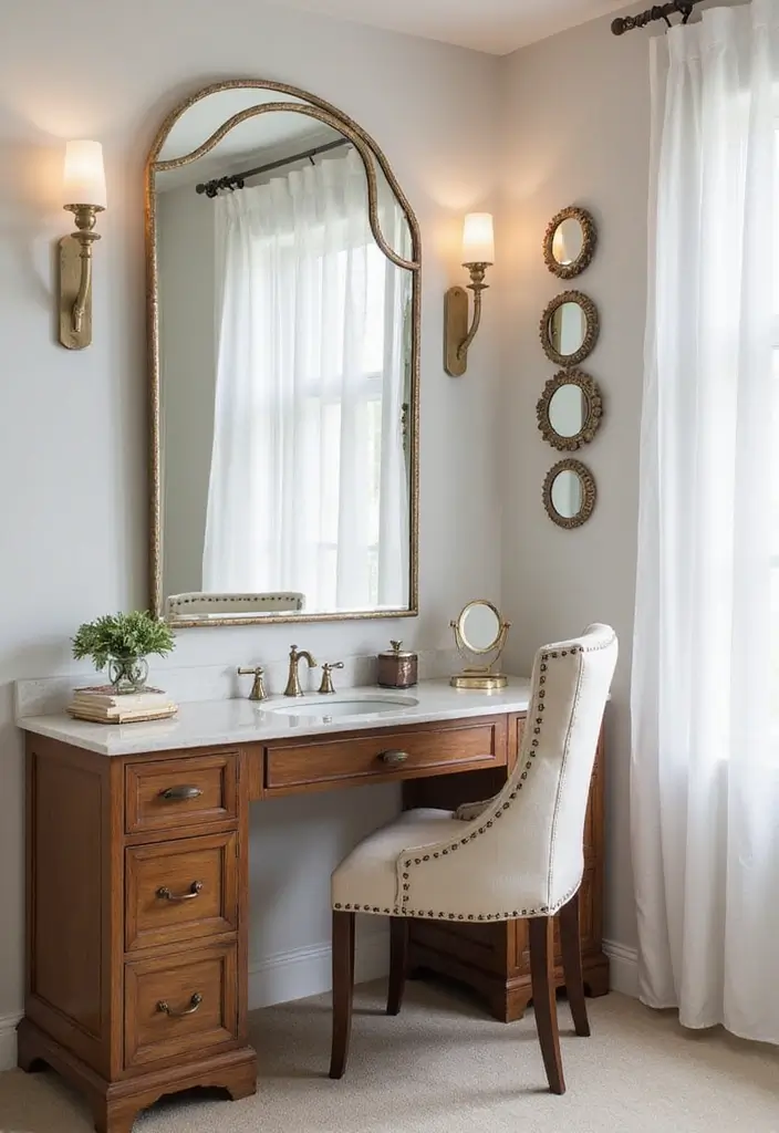 25 Bedroom with Vanity Ideas That Feel Glamorous & Practical - 18. Creative Use of Mirrors