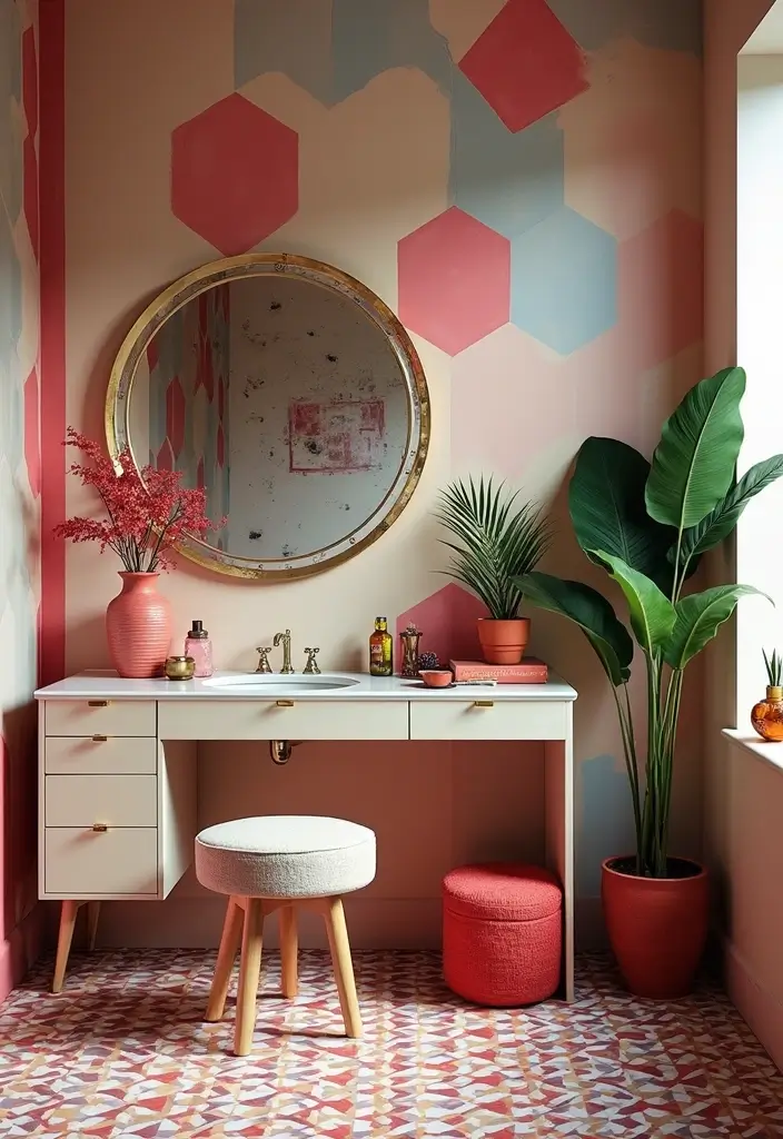 25 Bedroom with Vanity Ideas That Feel Glamorous & Practical - 20. Geometric Patterns