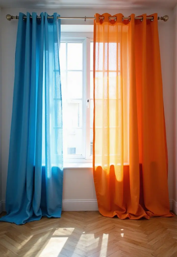 25 Blue and Orange Bedroom Ideas That Are Vibrant & Unexpected - 18. Curtains and Window Treatments