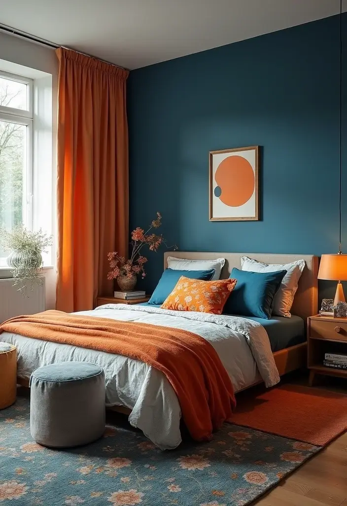 25 Blue and Orange Bedroom Ideas That Are Vibrant & Unexpected - 22. Mixing Styles
