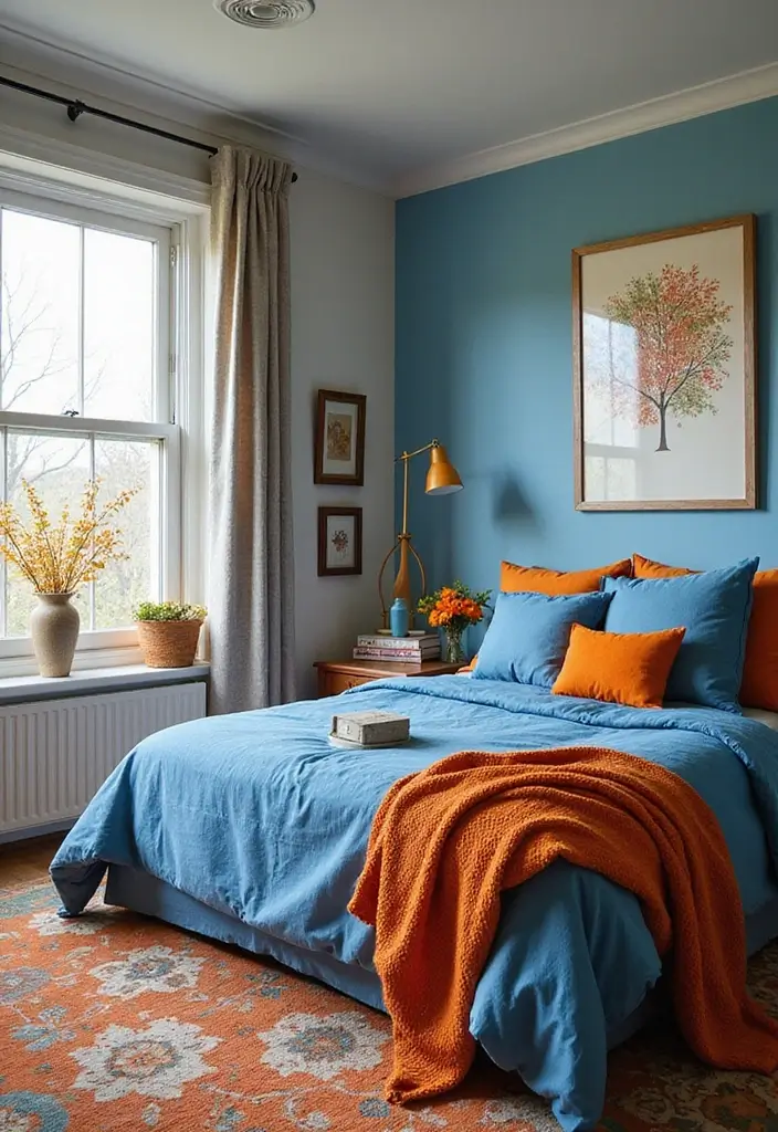 25 Blue and Orange Bedroom Ideas That Are Vibrant & Unexpected - 24. Seasonal Decor Swaps