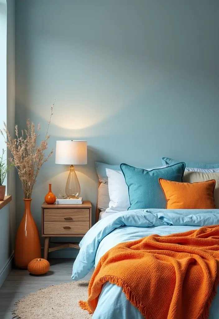 25 Blue and Orange Bedroom Ideas That Are Vibrant & Unexpected - 6. Playful Use of Accessories