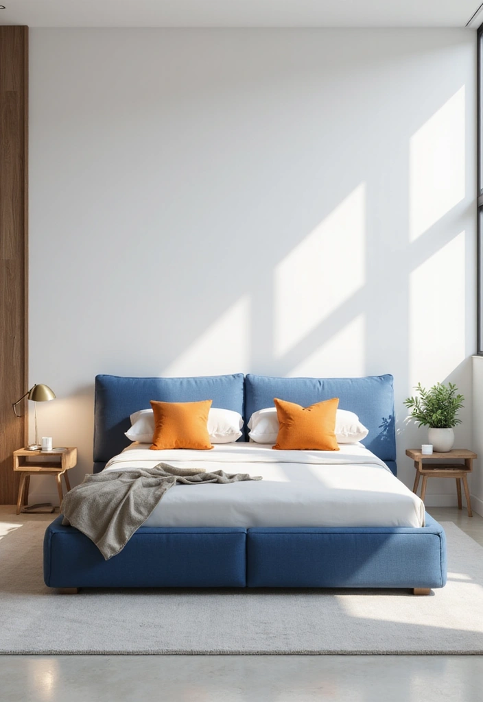 25 Blue and Orange Bedroom Ideas That Are Vibrant & Unexpected - 8. Modern Minimalism