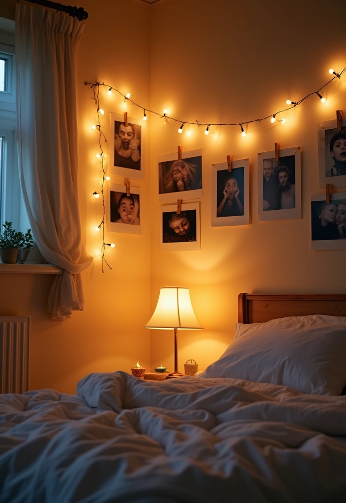 25 Bulletin Board Ideas Bedroom That Keep You Inspired Daily - 2. String Lights and Photos