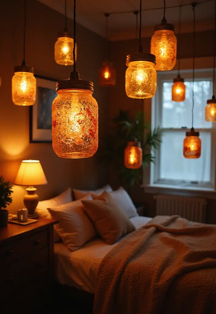 25 Cozy Bedroom Lighting Ideas That Set the Perfect Mood - 10. Upcycled Jar Lanterns
