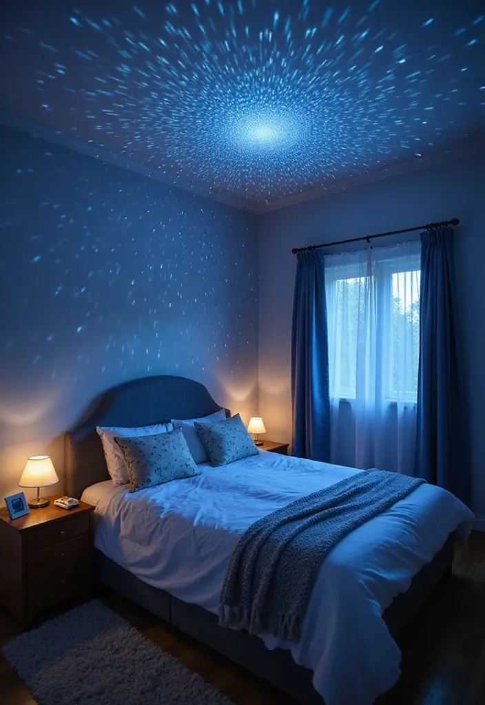25 Cozy Bedroom Lighting Ideas That Set the Perfect Mood - 19. Twinkling Star Projectors