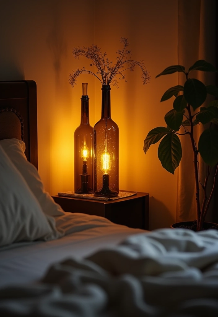 25 Cozy Bedroom Lighting Ideas That Set the Perfect Mood - 22. Upcycled Wine Bottle Lights