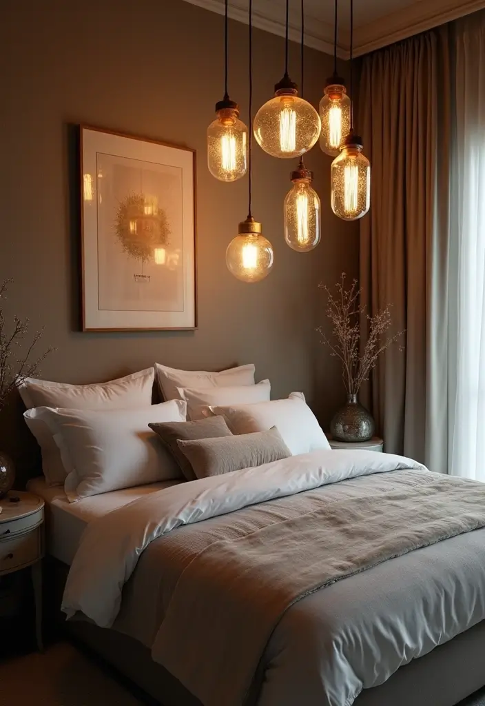 25 Cozy Bedroom Lighting Ideas That Set the Perfect Mood - 4. Recycled Glass Pendant Lights