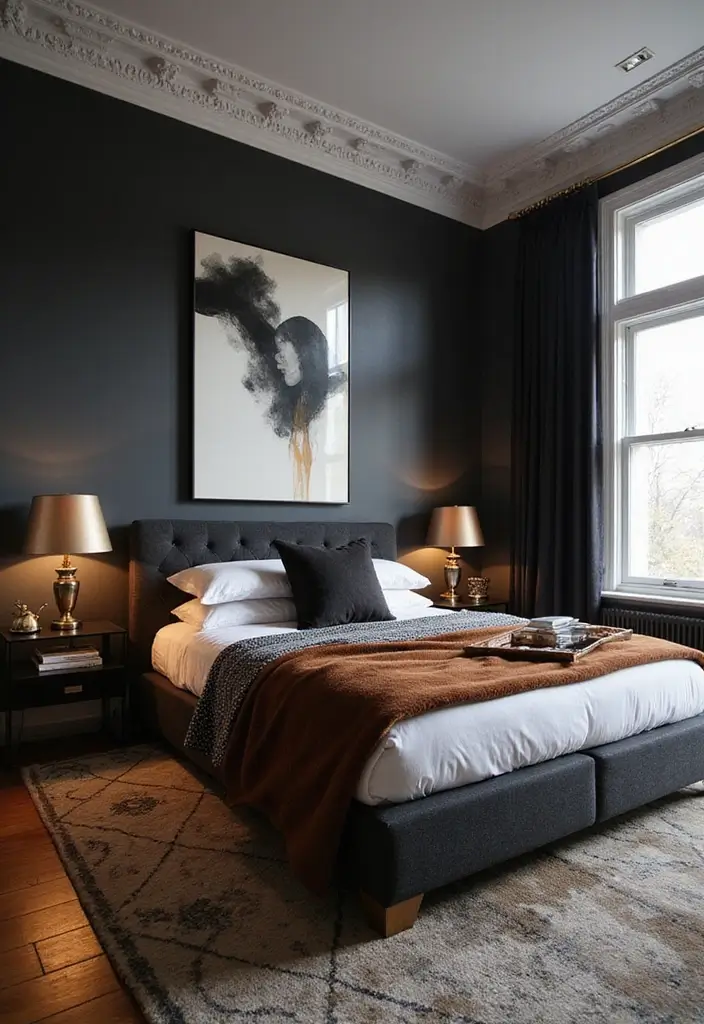 25 Dark Furniture Bedroom Ideas That Feel Rich and Dramatic - 17. Bold Accessories