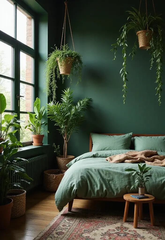 25 Dark Furniture Bedroom Ideas That Feel Rich and Dramatic - 20. Plants and Greenery