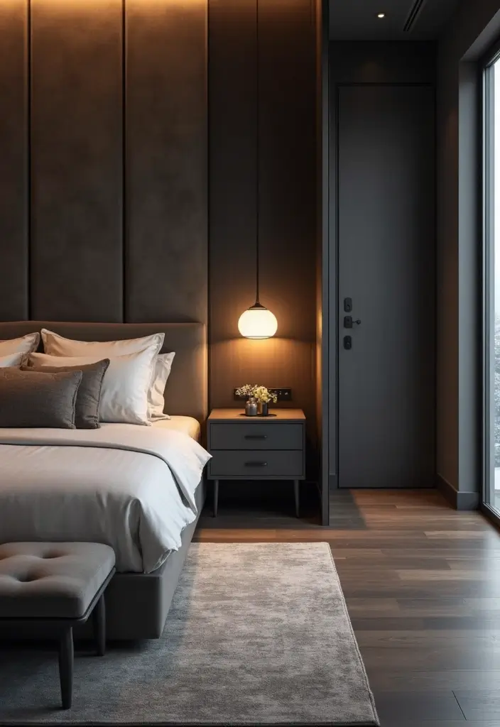 25 Dark Furniture Bedroom Ideas That Feel Rich and Dramatic - 22. Wall-mounted Nightstands