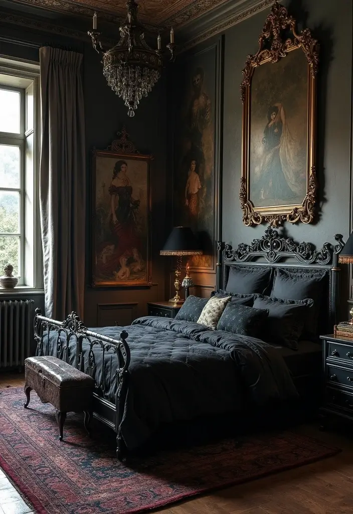 25 Dark Furniture Bedroom Ideas That Feel Rich and Dramatic - 7. Gothic-Inspired Decor