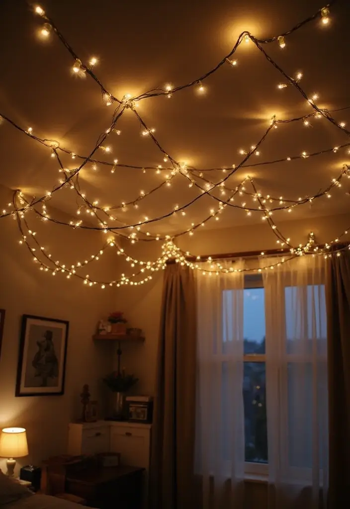 25 Fairy Lights Bedroom Ideas That Feel Dreamy and Magical - 16. Fairy Lights Overhead
