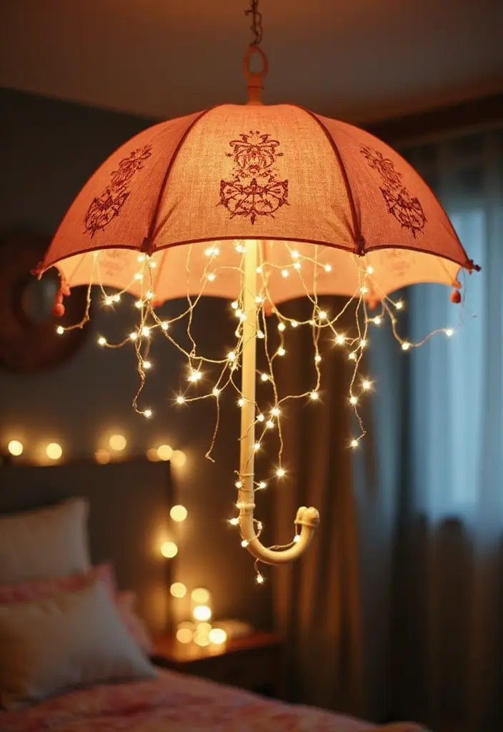 25 Fairy Lights Bedroom Ideas That Feel Dreamy and Magical - 17. Fairy Light Umbrella