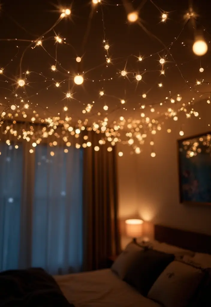 25 Fairy Lights Bedroom Ideas That Feel Dreamy and Magical - 23. Twinkling Ceiling Stars