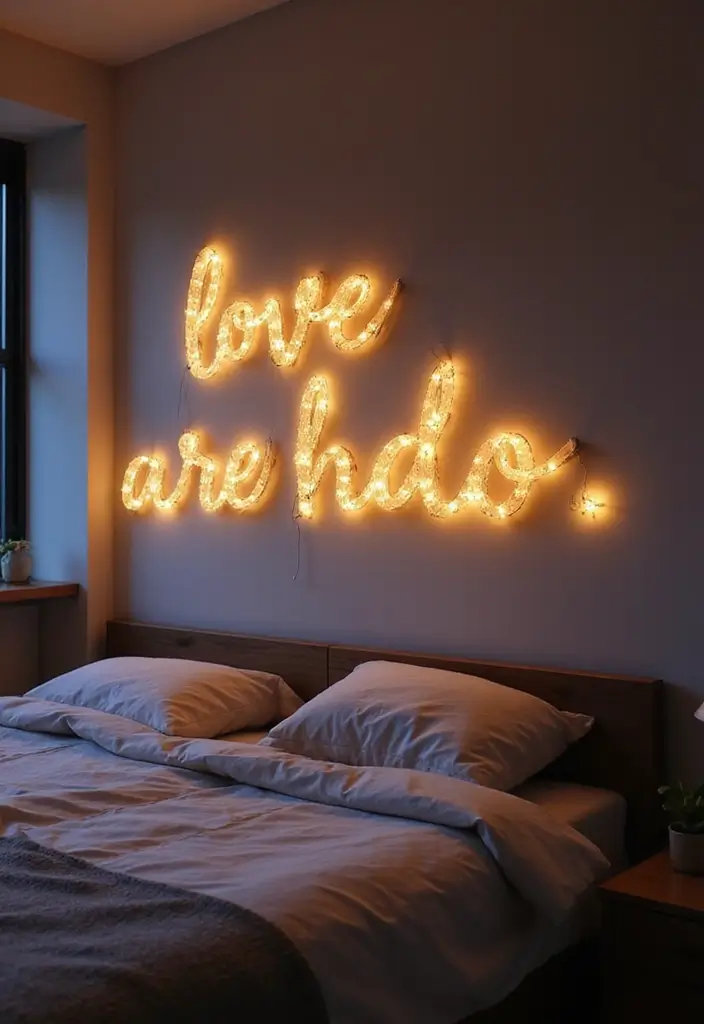 25 Fairy Lights Bedroom Ideas That Feel Dreamy and Magical - 25. Fairy Light Wall Art