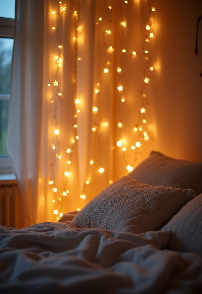 25 Fairy Lights Bedroom Ideas That Feel Dreamy and Magical - 5. Bedside String Light Curtain