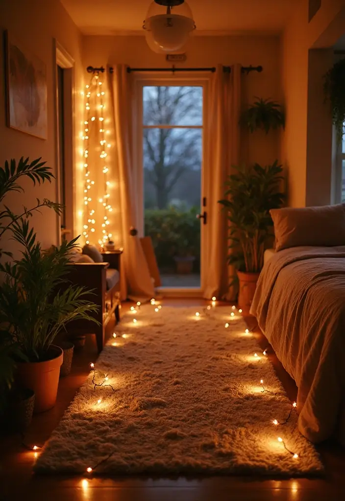 25 Fairy Lights Bedroom Ideas That Feel Dreamy and Magical - 6. Fairy Light Pathway