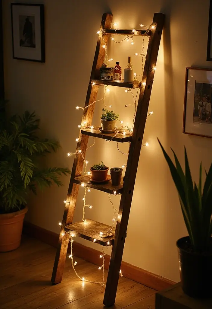 25 Fairy Lights Bedroom Ideas That Feel Dreamy and Magical - 8. Fairy Light Ladder