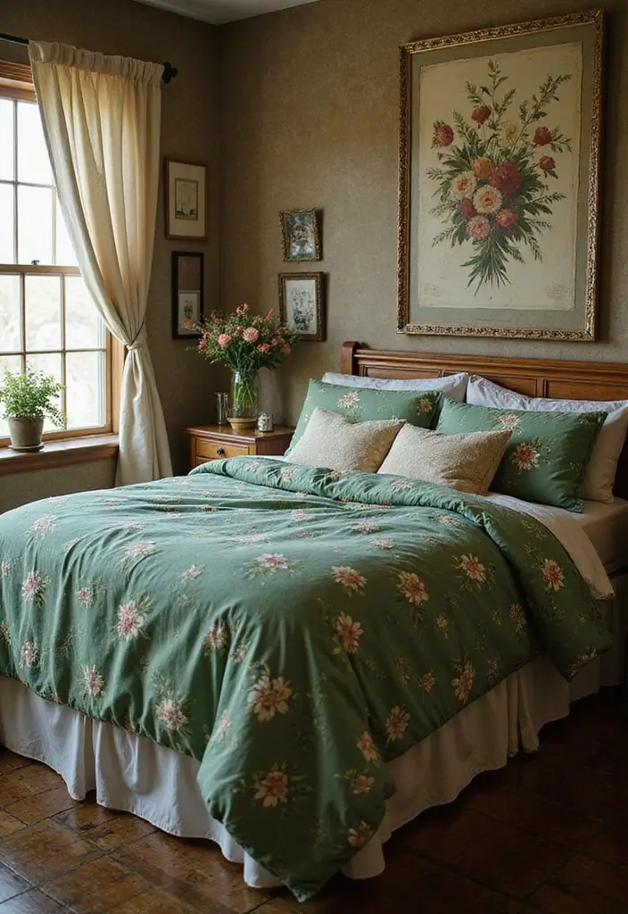 25 Green Comforter Bedroom Ideas That Feel Peaceful & Cozy 12 25 Green Comforter Bedroom Ideas That Feel Peaceful & Cozy - 11. Vintage Green Comforters