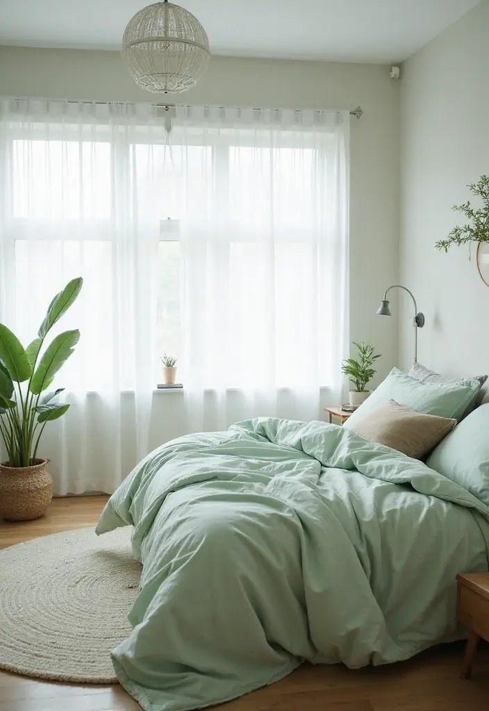 25 Green Comforter Bedroom Ideas That Feel Peaceful & Cozy 13 25 Green Comforter Bedroom Ideas That Feel Peaceful & Cozy - 12. Bright and Airy